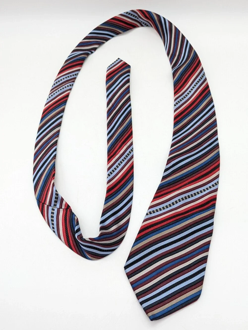 Bergamo New York Red Cream Blue Striped Silk Men's Neck Tie
